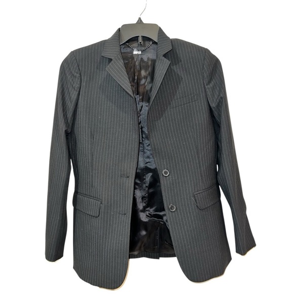 THE KOOPLES Women’s Black striped wool-blend fitted single breasted suit jacket - Picture 5 of 12